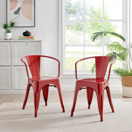 2x Colton 'Tolix' Style Red Metal Dining Chairs with Arms