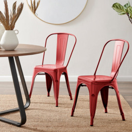 2x Colton 'Tolix' Style Red Metal Dining Chairs