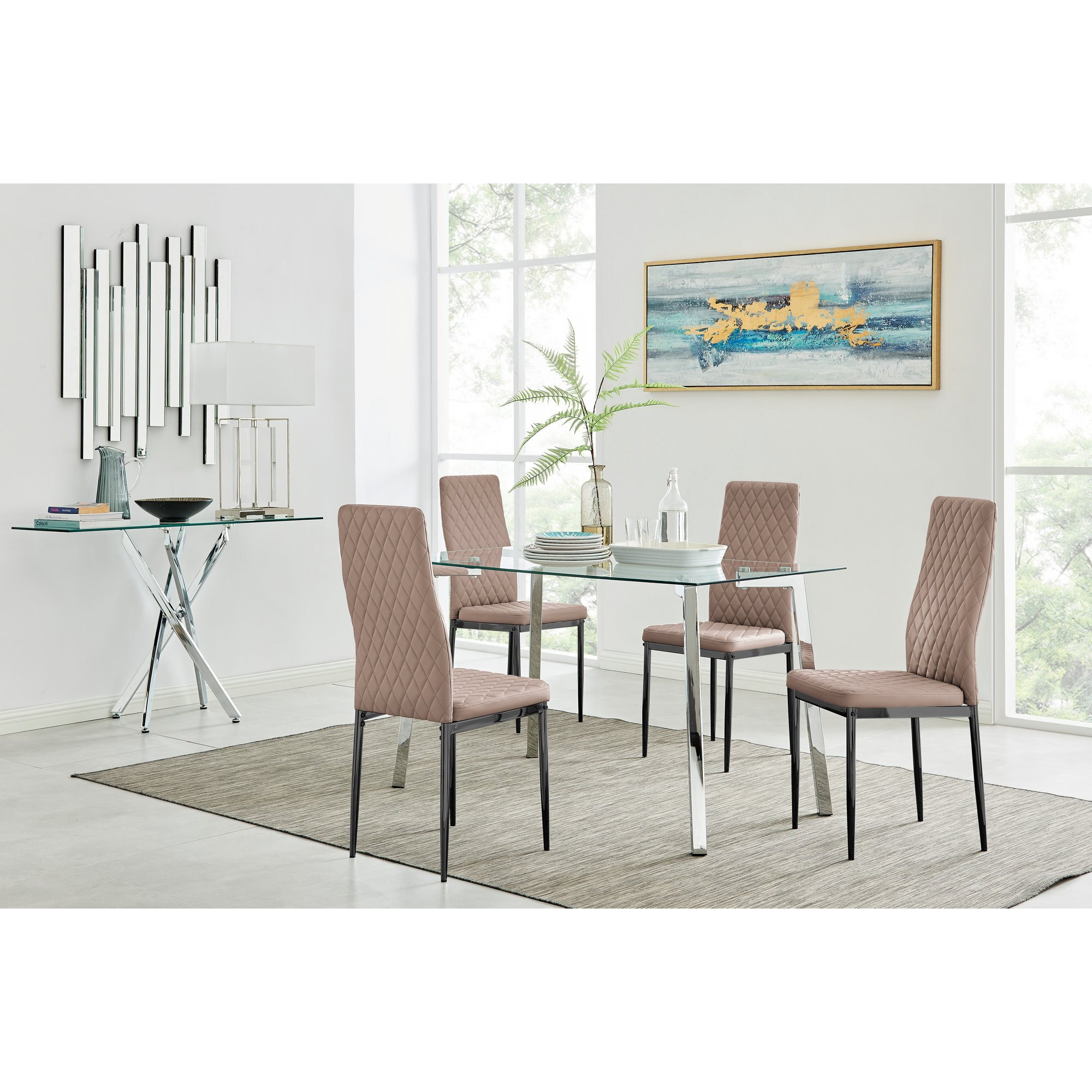 Cosmo Dining Table and 4 Milan Black Leg Chairs