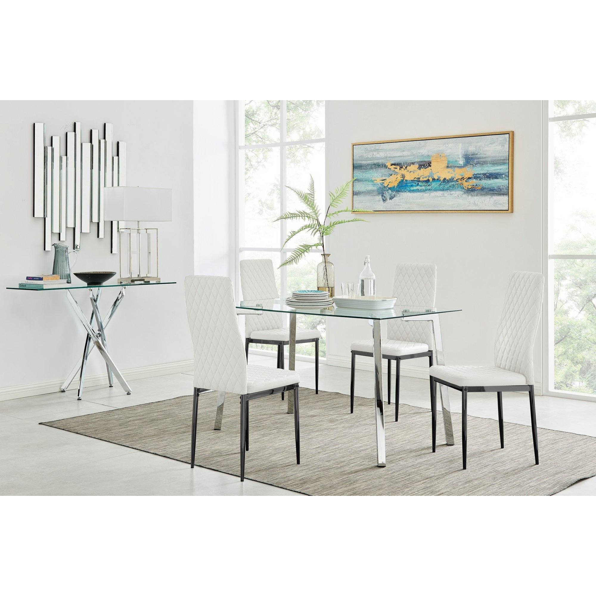 Cosmo Dining Table and 4 Milan Black Leg Chairs