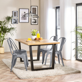 Cotswold Oak Black Leg Dining Table & 4 Colton Metal Chairs