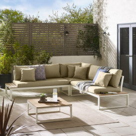 Dubai White Metal, Wood Effect & Olive 6 Seat Sofa Set - Garden