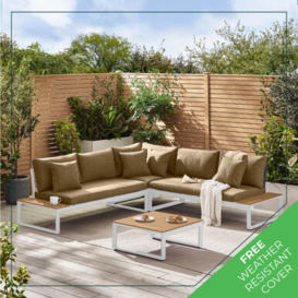 Dubai White Metal, Wood Effect & Olive 6 Seat Sofa Set - Garden