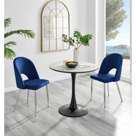 Elina White Marble Effect Round Dining Table & 2 Arlon Silver Leg Chairs