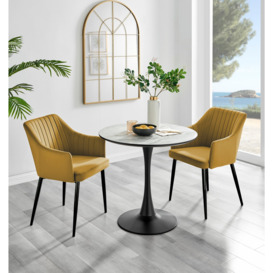 Elina White Marble Effect Round Dining Table & 2 Calla Black Leg Chairs