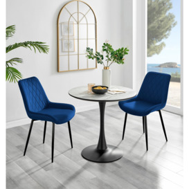 Elina White Marble Effect Round Dining Table & 2 Pesaro Black Leg Chairs