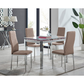 Enna White Glass Extending Dining Table and 4 Milan Chairs