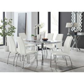 Enna White Glass Extending Dining Table and 6 Isco Chairs