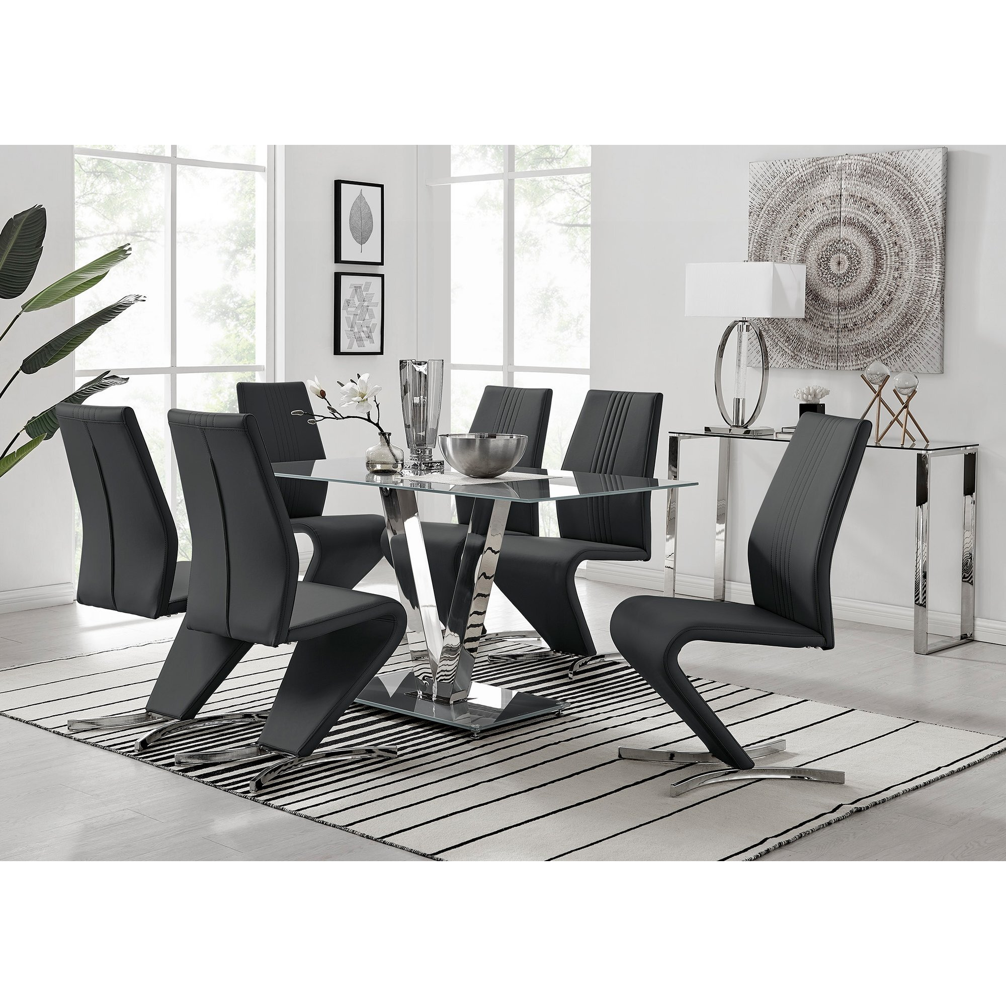 Florini V Grey Dining Table and 6 Willow Chairs