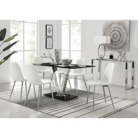 Florini V Black Dining Table and 6 Corona Silver Leg Chairs
