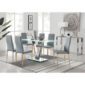 Florini V White Dining Table and 6 Gold Leg Milan Chairs