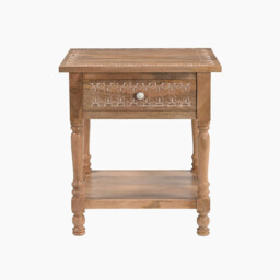 Lima 1 Drawer White Oak Wood Carved Bedside Table - thumbnail 3