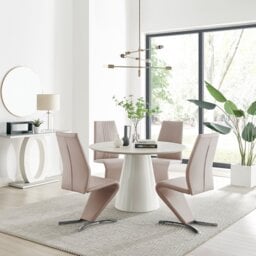 Palma Beige Stone Effect Round Dining Table & 4 Willow Chairs