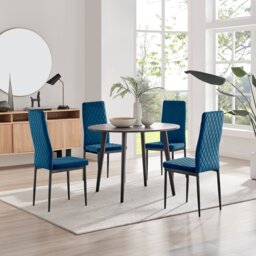 Koko Walnut Effect Round Dining Table & 4 Velvet Milan Black Leg Chairs - thumbnail 1