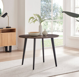 Koko Walnut Effect Round Dining Table & 4 Velvet Milan Black Leg Chairs - thumbnail 2