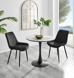 Elina White Marble Effect Round Dining Table & 2 Pesaro Black Leg Chairs - thumbnail 3