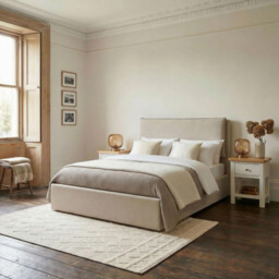 Tilly Beige & Brown Herringbone Fabric Ottoman Double Bed Frame - thumbnail 1
