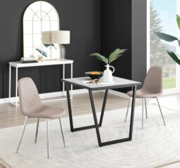 Carson White Marble Effect Square Dining Table & 2 Corona Silver Chairs - thumbnail 1