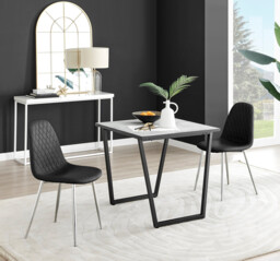 Carson White Marble Effect Square Dining Table & 2 Corona Silver Chairs - thumbnail 2
