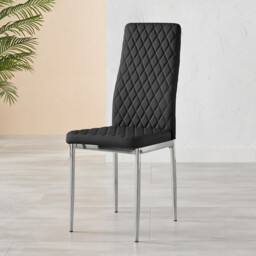 4x Milan Black Hatched Faux Leather Dining Chairs Silver Legs - thumbnail 4