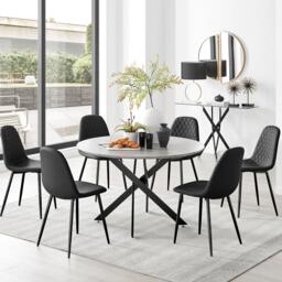 Novara Grey Concrete Effect Black Leg 120cm Round Dining Table & 6 Corona Black Leg Chairs - thumbnail 1