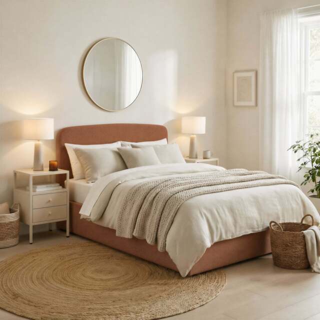 Furniturebox Amelie Orange Ottoman King Size Bed Frame, Fabric in Orange/Walnut - Size: 158x106x212 cm - image 1