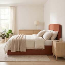 Furniturebox Amelie Orange Ottoman King Size Bed Frame, Fabric in Orange/Walnut - Size: 158x106x212 cm - thumbnail 5