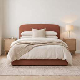 Furniturebox Amelie Orange Ottoman King Size Bed Frame, Fabric in Orange/Walnut - Size: 158x106x212 cm - thumbnail 2