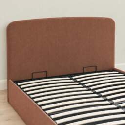 Furniturebox Amelie Orange Ottoman King Size Bed Frame, Fabric in Orange/Walnut - Size: 158x106x212 cm - thumbnail 3