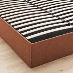 Furniturebox Amelie Orange Ottoman King Size Bed Frame, Fabric in Orange/Walnut - Size: 158x106x212 cm - thumbnail 4