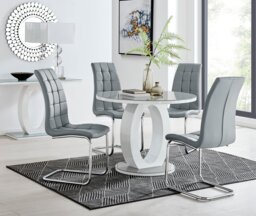 Giovani Grey White High Gloss And Glass 100cm Round Dining Table And 4 Murano Chairs Set