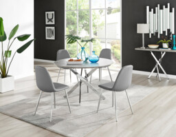 Novara Grey Concrete Effect 120cm Round Dining Table & 4 Corona Silver Leg Chairs - thumbnail 2