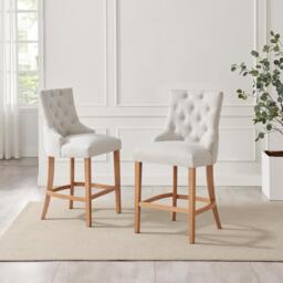 Furniturebox 2x Belgravia Beige Bar Chairs Oak Effect Legs, Fabric in Beige/Oak - Size: 54x106x57 cm - thumbnail 2