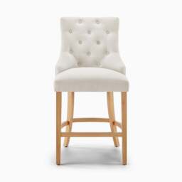 Furniturebox 2x Belgravia Beige Bar Chairs Oak Effect Legs, Fabric in Beige/Oak - Size: 54x106x57 cm - thumbnail 4