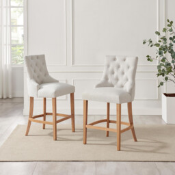 2x Belgravia Beige Fabric Bar Chairs Oak Effect Legs - thumbnail 2