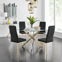 Novara 120cm Gold Round Dining Table and 4 Gold Leg Milan Chairs - thumbnail 2