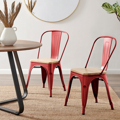2x Colton Red 'Tolix' Style Metal and Wood Dining Chairs - image 1