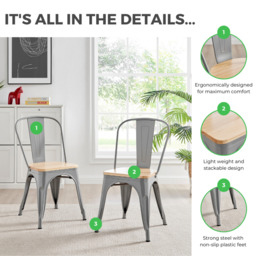 2x Colton Red 'Tolix' Style Metal and Wood Dining Chairs - thumbnail 2