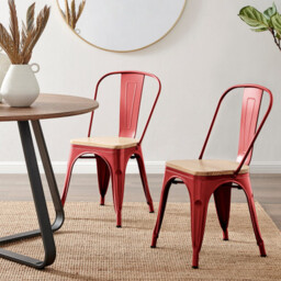 2x Colton Red 'Tolix' Style Metal and Wood Dining Chairs - thumbnail 1