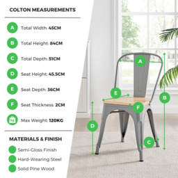 2x Colton Red 'Tolix' Style Metal and Wood Dining Chairs - thumbnail 3