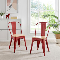 2x Colton Red 'Tolix' Style Metal and Wood Dining Chairs - thumbnail 4