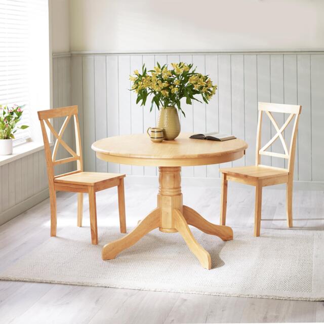 Bude Oak Effect Round Wooden Dining Table & 2 Millford Chairs - image 1