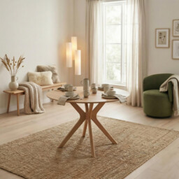 Mette Round Oak Veneer Wood 4-6 Seater Dining Table