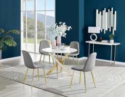 Novara White Gloss Gold Leg Round Dining Table & 4 Corona Gold Leg Chairs - thumbnail 3
