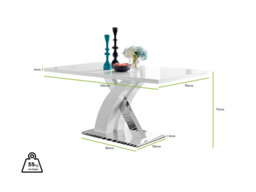 Atlanta Modern Rectangle Chrome Metal High Gloss White Dining Table And 6 Willow Chairs Set - thumbnail 3