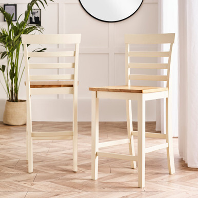2x Rye Oak and Cream Wooden Bar Stools