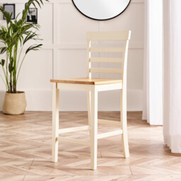 2x Rye Oak and Cream Wooden Bar Stools - thumbnail 2