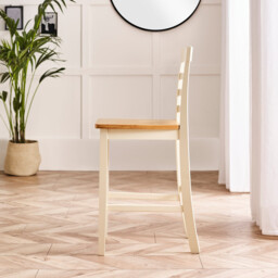 2x Rye Oak and Cream Wooden Bar Stools - thumbnail 4