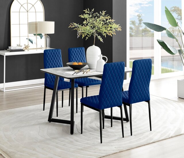 Carson White Marble Effect Dining Table & 4 Velvet Milan Black Leg Chairs - image 1