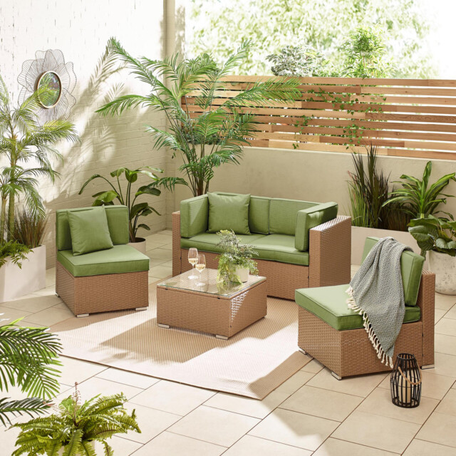 Orlando Beige Rattan & Green 4 Seat Modular Garden Sofa - image 1